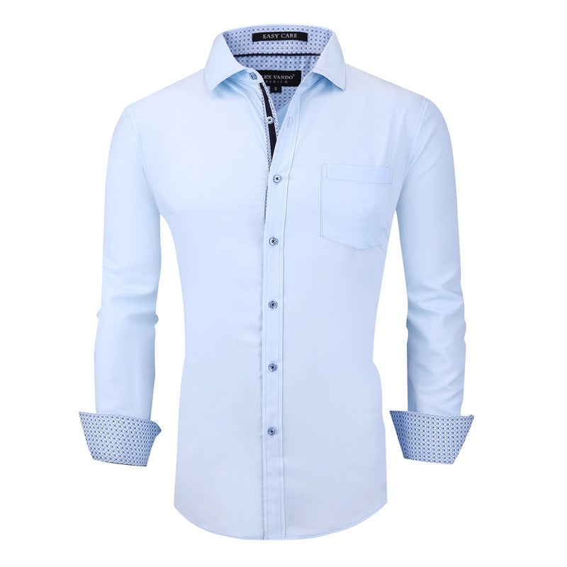 Alex Vando Mens Rayon Dress Shirts Wrinkle Free Regular Fit Stretch Button Down Shirt,Blue,S - Image 1